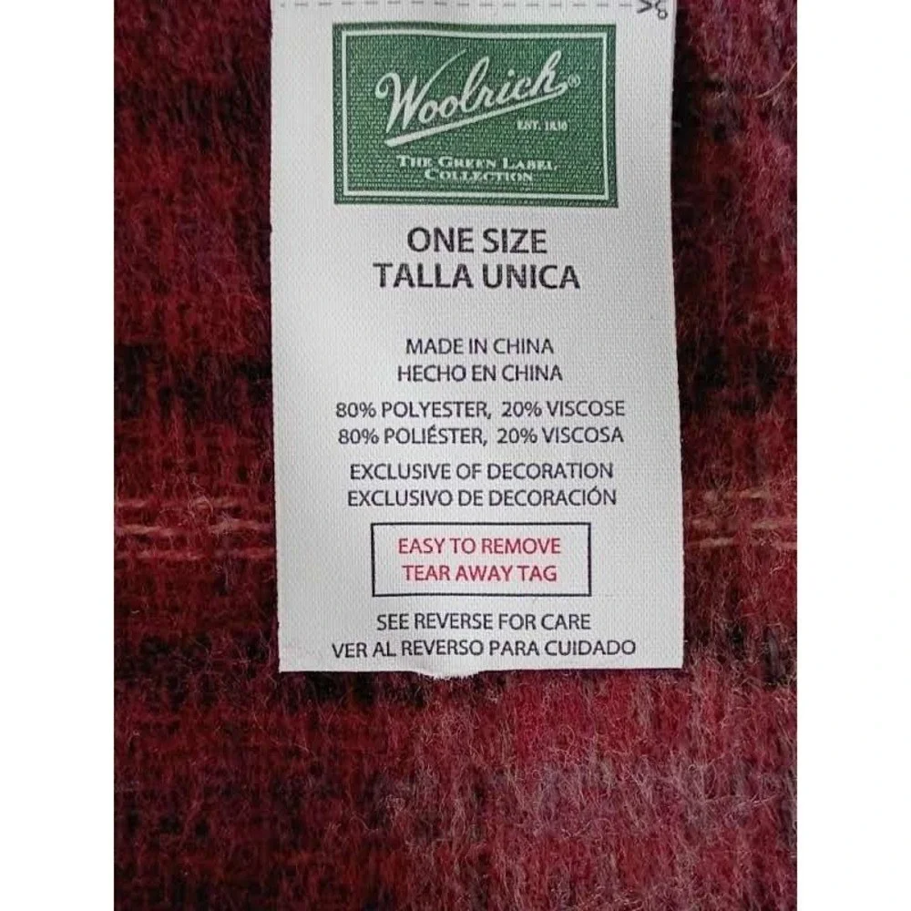 Woolrich Green Label Plaid Wrap Shawl Burgundy Wine‎ Fringed One Size Poncho